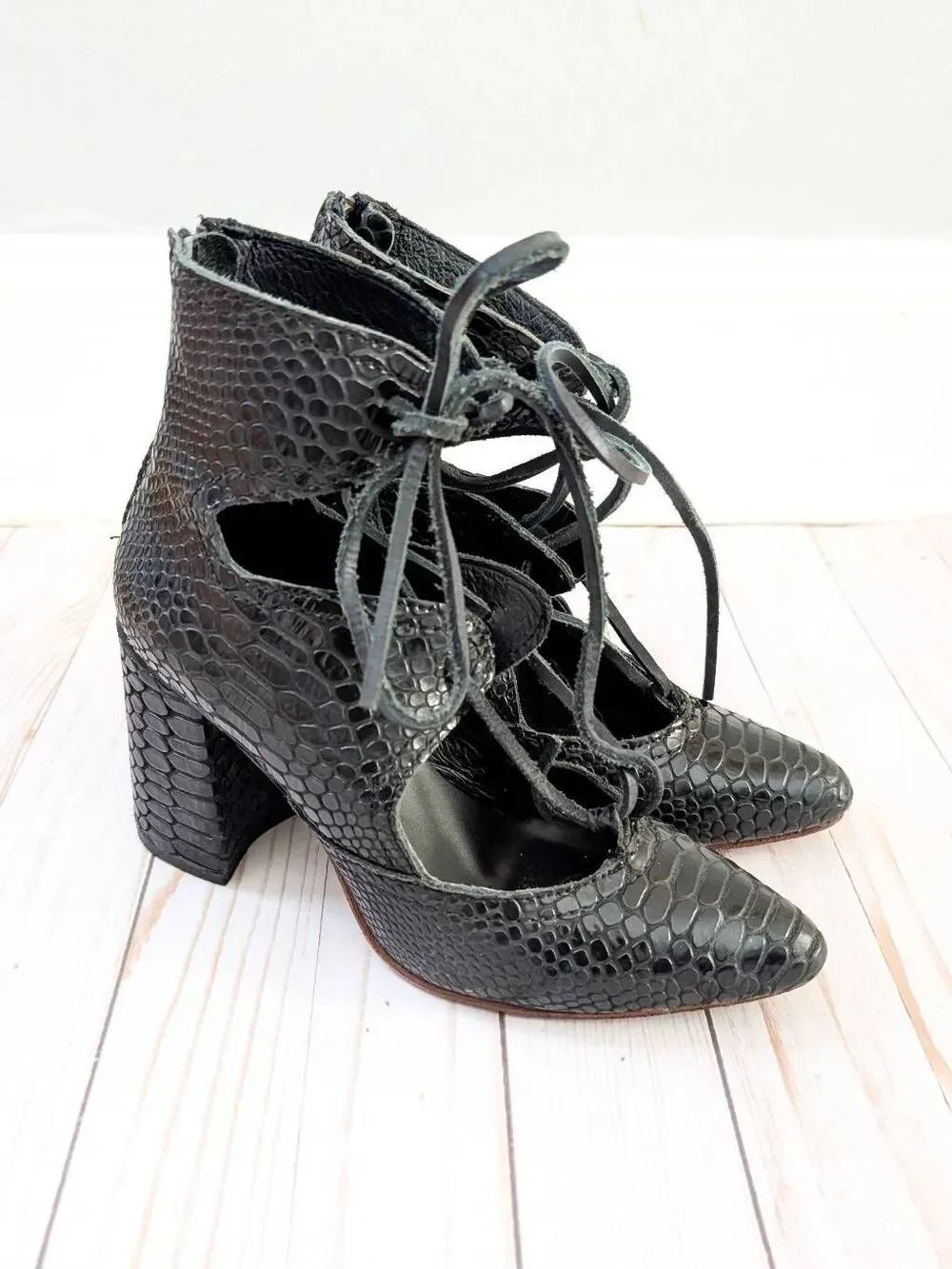 Freebird Joyce Black Snakeskin Booties